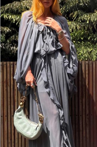 Vestido Longo Devaneio Brisa Cinza