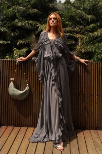 Vestido Longo Devaneio Brisa Cinza