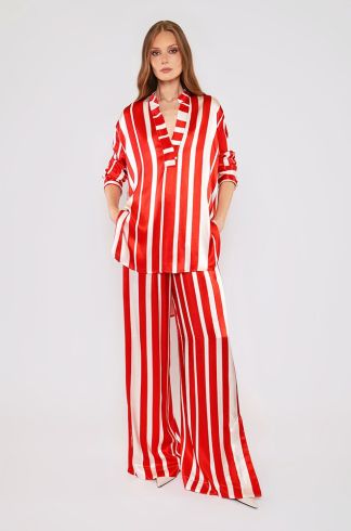 Calça Pantalona Listrada Travessia Vermelho