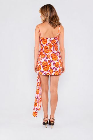 Vestido Curto Floral Travessia Laranja