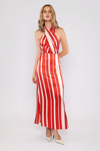 Vestido Midi Alcinha Decote V Vermelho Travessia