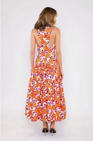 Vestido Midi Travessia Floral Laranja