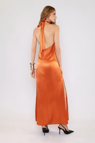 Vestido Longo Frente Unica Travessia Laranja
