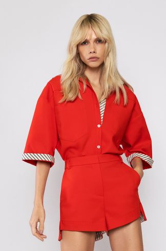 Camisa Oversized Manga Curta Travessia Vermelho 