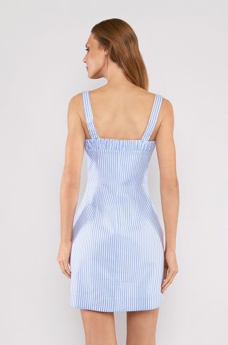 Vestido Curto Travessia Listrado Azul e Branco