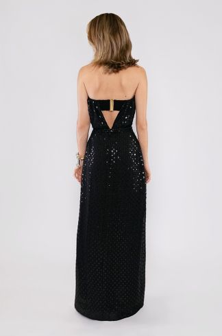Vestido Longo Travessia Brilho Preto