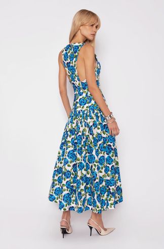 Vestido Midi Travessia Floral Azul 