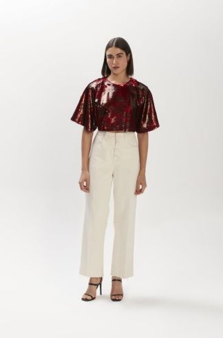 Blusa Cropped Paetê Nós Ato Dois Tucunaré Vermelho