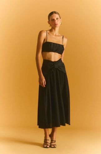 Top Alças Finas Reguláveis Drapeado Florea Cacau Preto