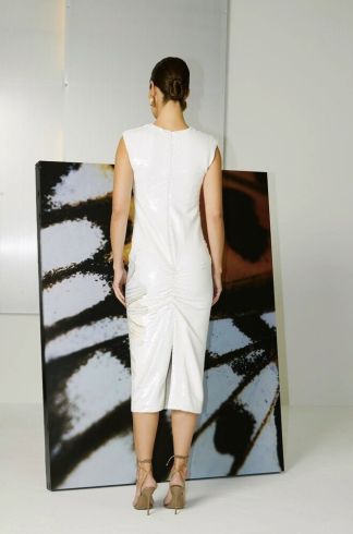 Vestido Midi Paetê Florea Petúnia Branco e Prata