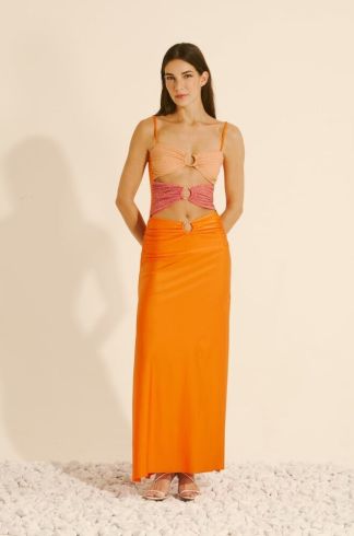 Vestido Longo Lurex Ginger e La Sirene Glow Turim Tangerina