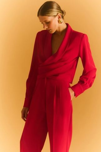 Blusa com Transpasse Frontal Florea Celebration Lichia Vermelho