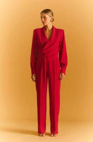 Calça Reta Alfaiataria Florea Celebration Lichia Vermelho