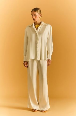 Camisa Acetinada Florea Celebration Hortênsia Off White