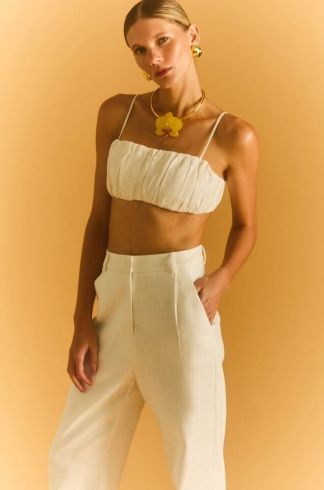 Top Alças Finas em Linho Florea Celebration Pólen Branco