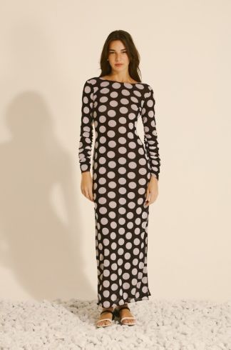 Vestido Longo Ginger e La Sirene Louise Poá Preto e Branco