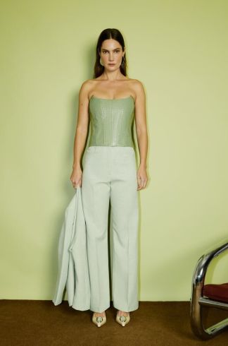 Corset sem Alça em Verniz Casulo Escaravelho Verde