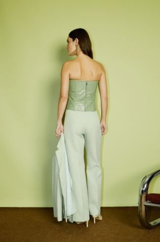 Corset sem Alça em Verniz Casulo Escaravelho Verde