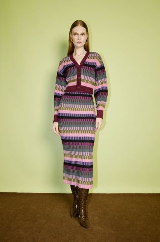 Cardigan em Tricot Casulo Stripes Multicolor