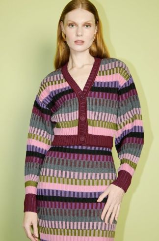 Saia Midi em Tricot Casulo Stripes Multicolor