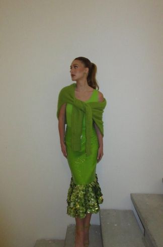 Saia Midi em Paetê Casulo Borboleta Verde