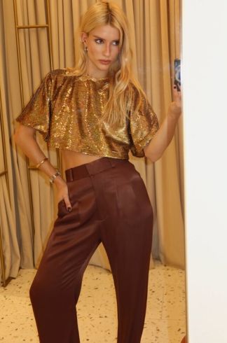 Blusa Cropped Paetê Nós Ato Dois Tucunaré Dourado
