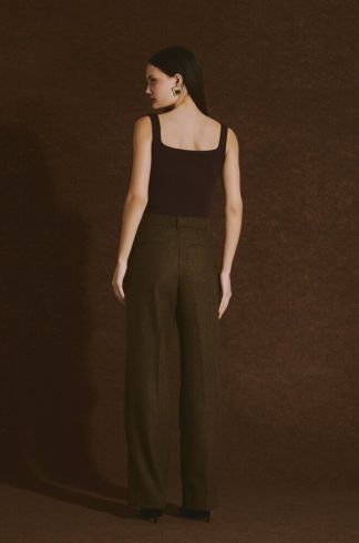 Calça Reta em Lã Casulo Formiga Marrom