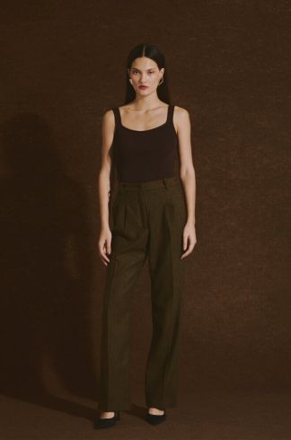 Calça Reta em Lã Casulo Formiga Marrom