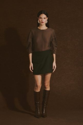 Blusa Franzida Casulo Asas Marrom