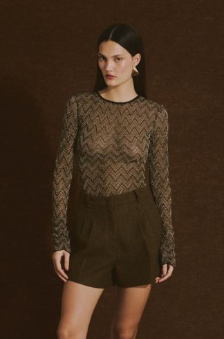 Blusa em Tricot Lurex Casulo Abelha Dourado