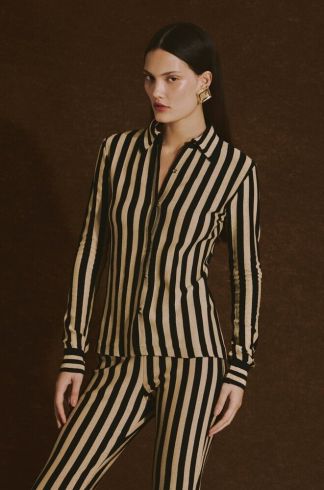 Camisa em Tricot Lurex Casulo Abelha Dourado