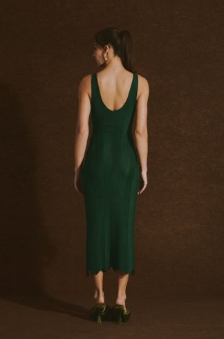 Vestido Midi em Tricot Casulo Favo Verde