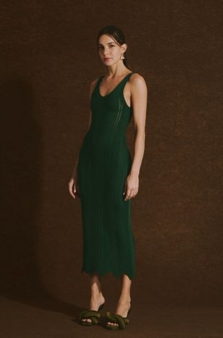 Vestido Midi em Tricot Casulo Favo Verde