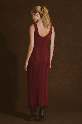 Vestido Midi em Tricot Casulo Favo Bordô