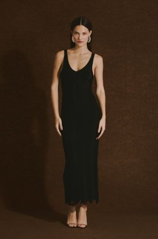 Vestido Midi em Tricot Casulo Favo Preto