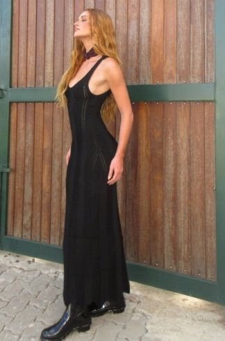 Vestido Midi em Tricot Casulo Favo Preto