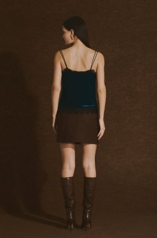 Blusa Alças Finas em Veludo e Renda Casulo Antena Azul