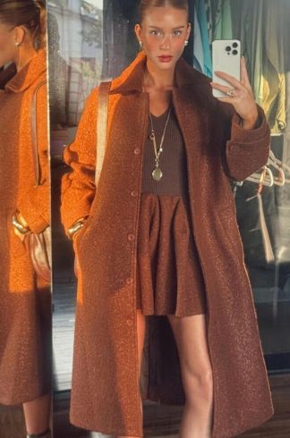 Trench Coat Oversized com Textura Casulo Colmeia Marrom