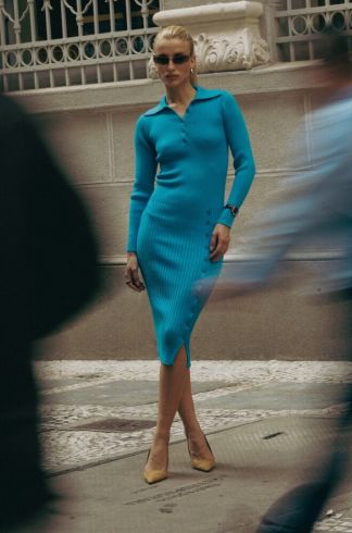 Vestido Midi Polo em Tricot Casulo Içá Azul