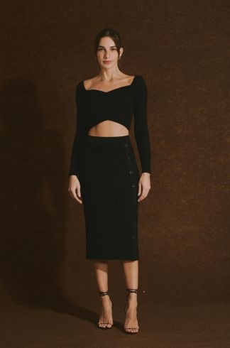 Saia Midi em Tricot Casulo Mariposa Preto