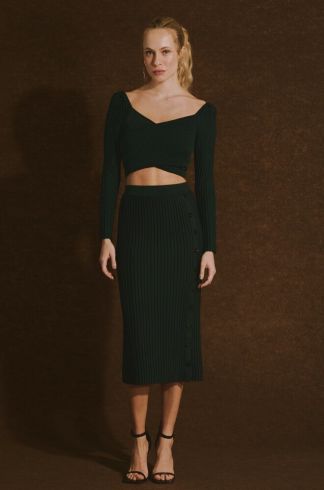 Saia Midi em Tricot Casulo Mariposa Verde