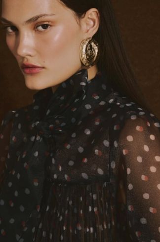 Blusa Camisa Plissada Casulo Joaninha Poá Preto