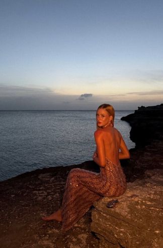 Vestido Longo de Paetê Mareh Aquamarine Marrom