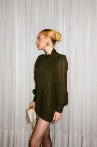 Vestido Curto Drapeado Casulo Mantis Verde