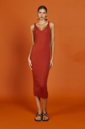 Vestido Midi em Tricot Mareh Içá Laranja