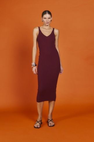 Vestido Midi em Tricot Mareh Içá Bordô
