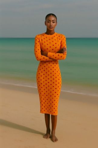 Saia Midi em Tricot Mareh Poá Laranja