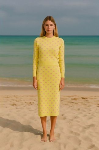 Saia Midi em Tricot Mareh Poá Amarela