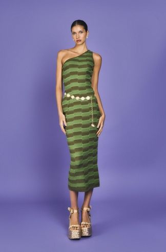Vestido Midi Bicolor Tricot Mareh Búzios Verde