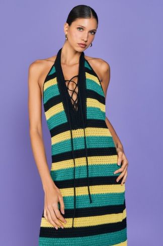 Vestido Midi Tricot Mareh Búzios Azul